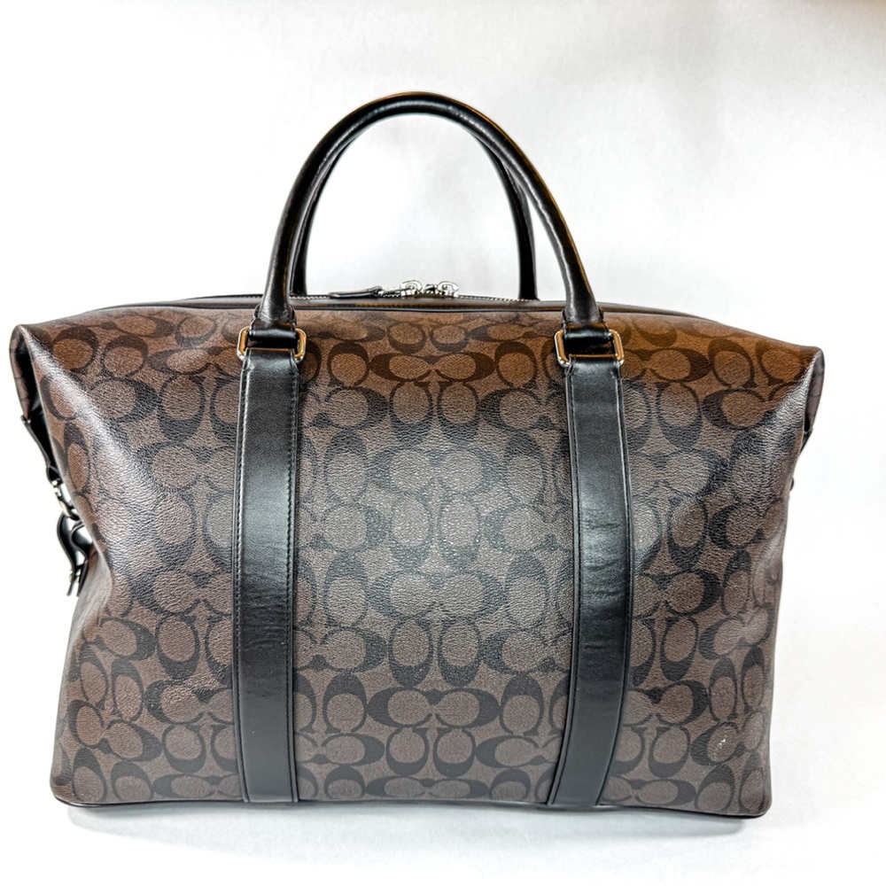 Coach Signature Brown Black Canvas Leather Weekender Duffle Bag Travel Carry On - Picture 4 of 16
